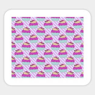 Cupcake Pug Stripes Pattern Sticker